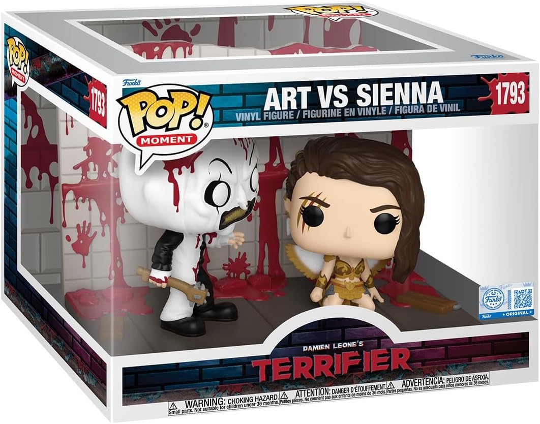 Funko Pop! vinyl figures in packaging with 'Art vs Sienna' and 'Terrifier' branding.