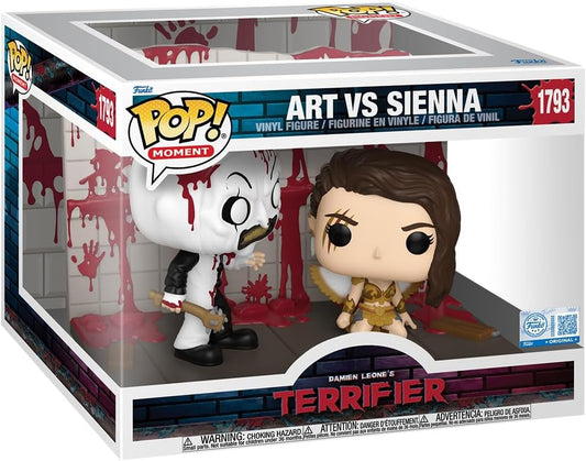 Funko Pop! vinyl figures in packaging with 'Art vs Sienna' and 'Terrifier' branding.