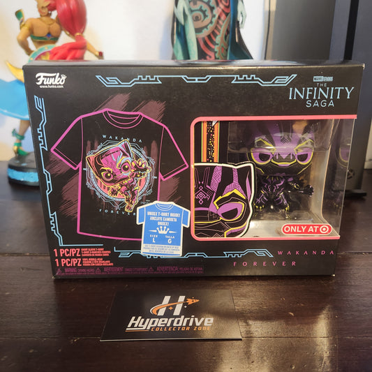 Marvel Avengers Blacklight Black Panther Funko PoP and Tee - Size Large Funko