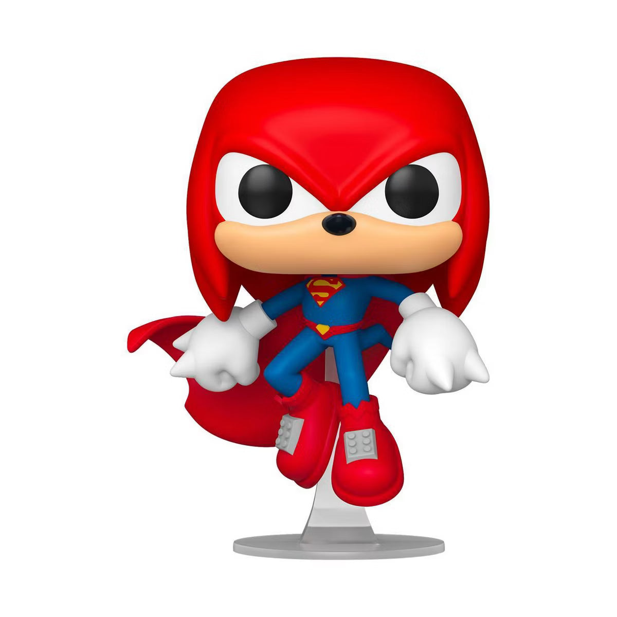 Superhero-themed figurine with red hair and cape on a white background